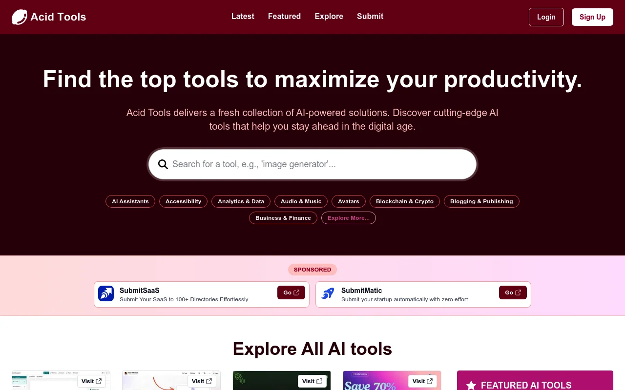Screenshot of acidtools.com homepage