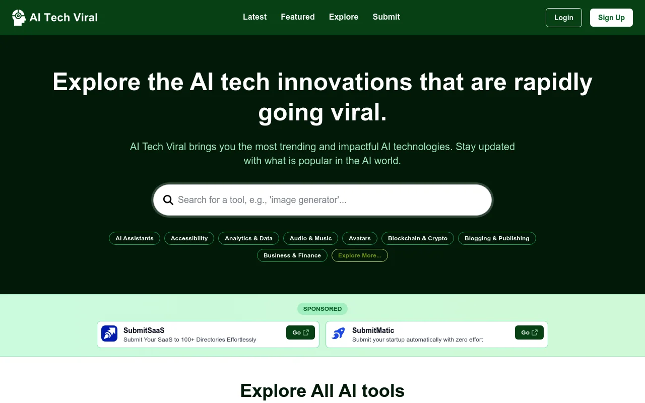 Screenshot of AI Tech Viral homepage