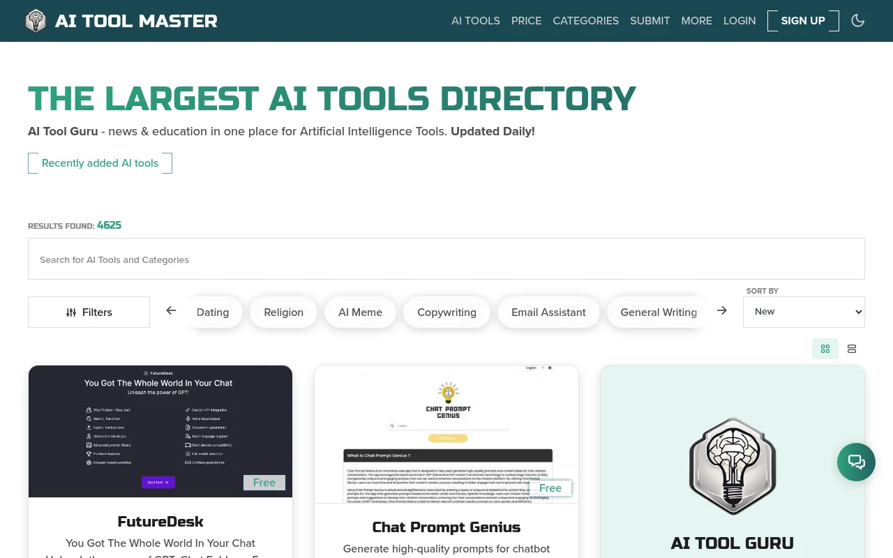 Screenshot of AI Tool Guru homepage