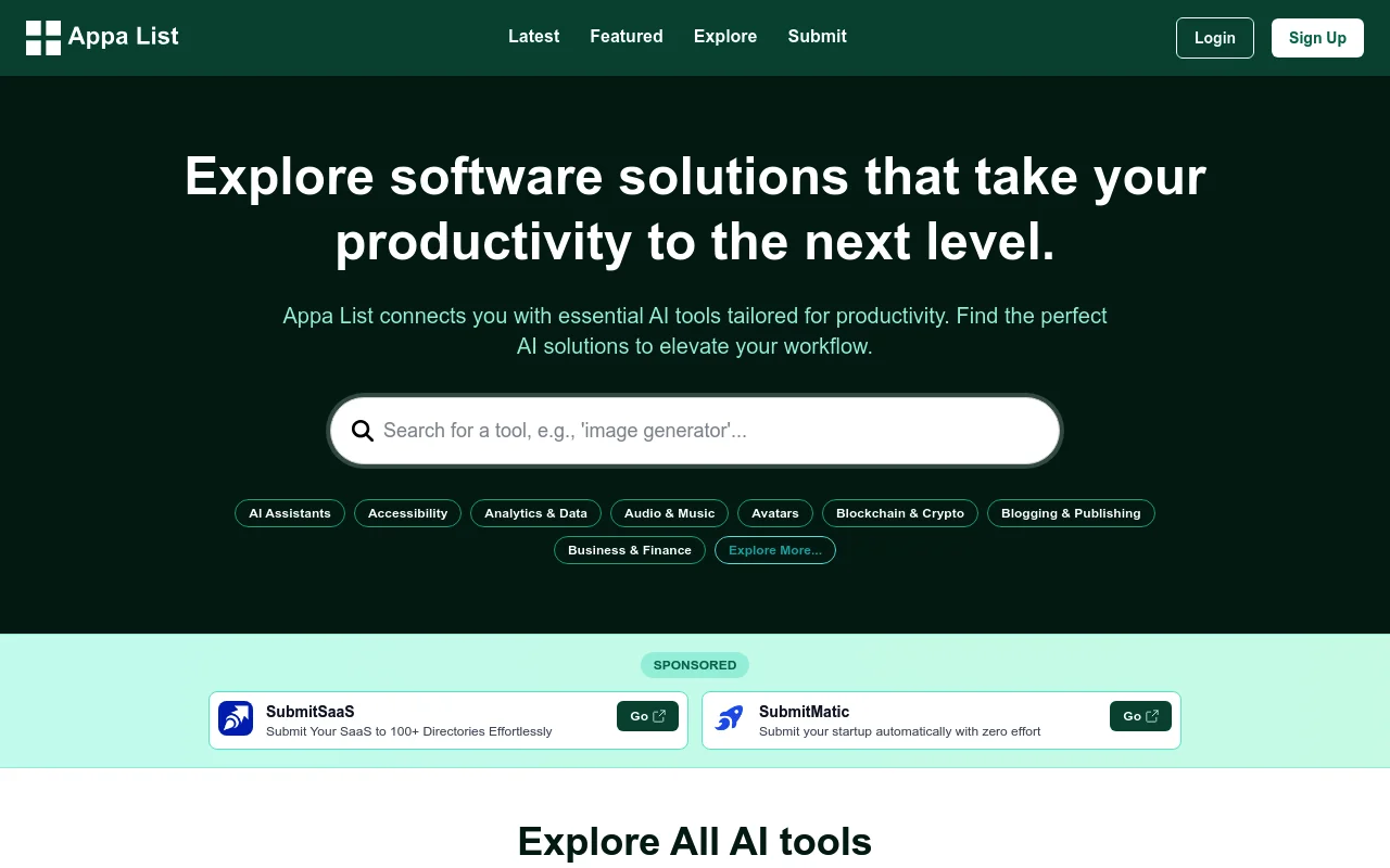 Screenshot of AppaList homepage