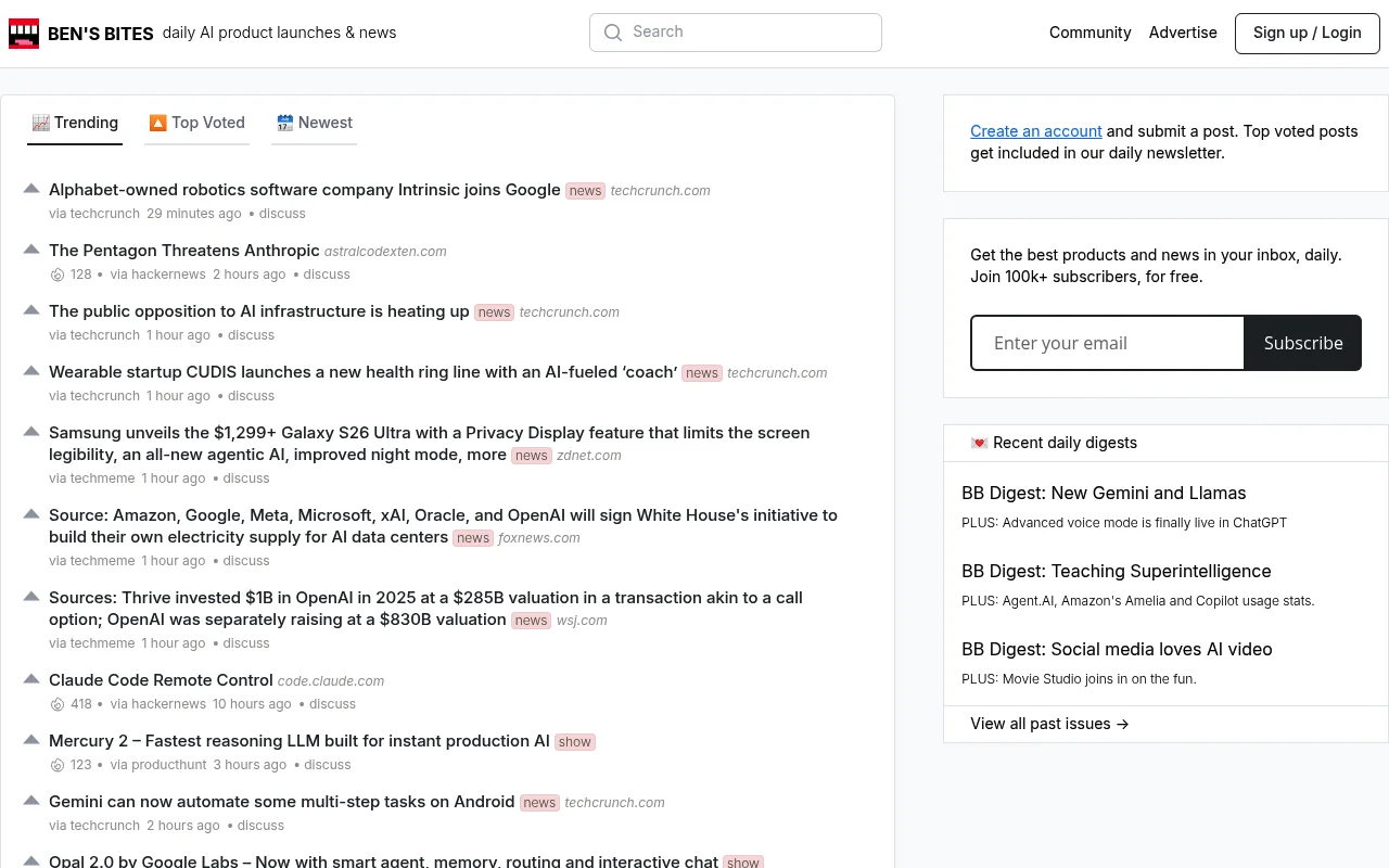 Screenshot of Ben's Bites Directory homepage