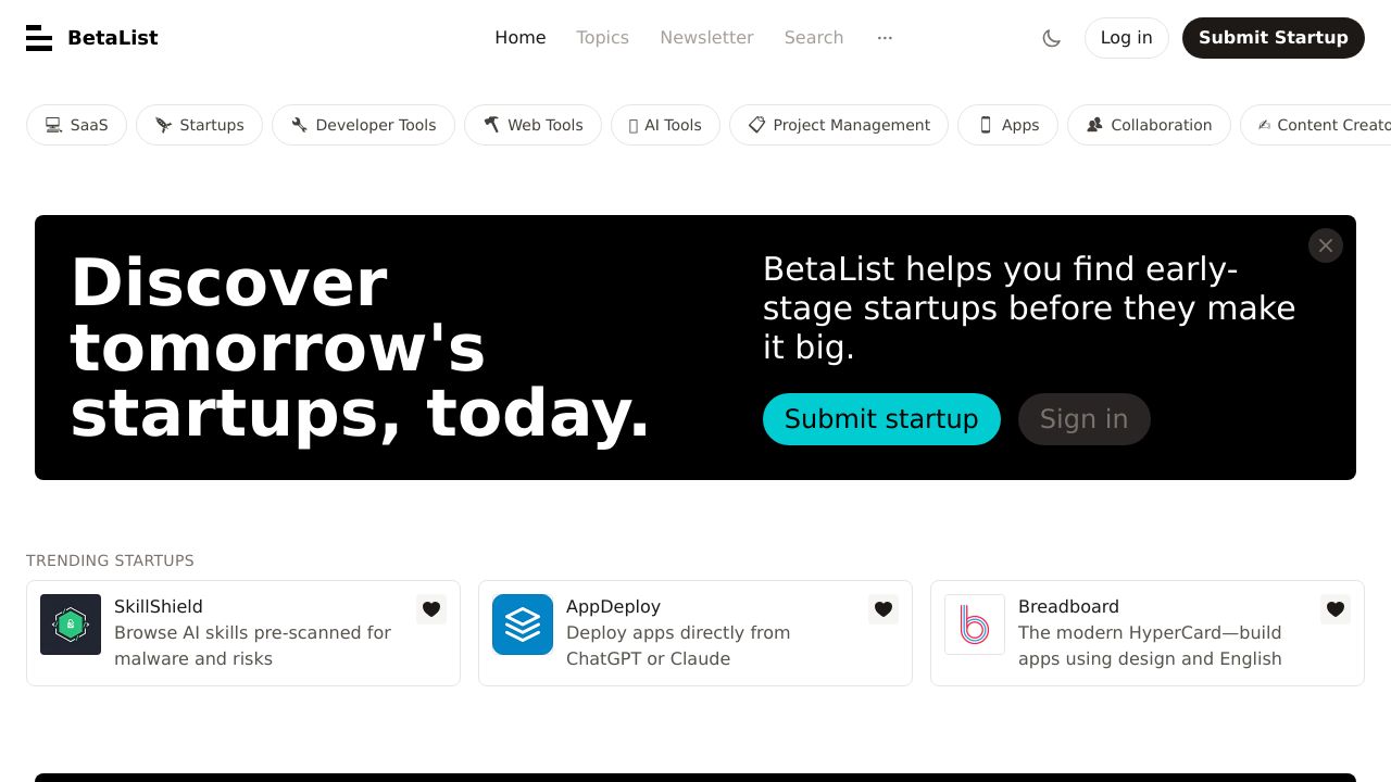 Screenshot of BetaList homepage