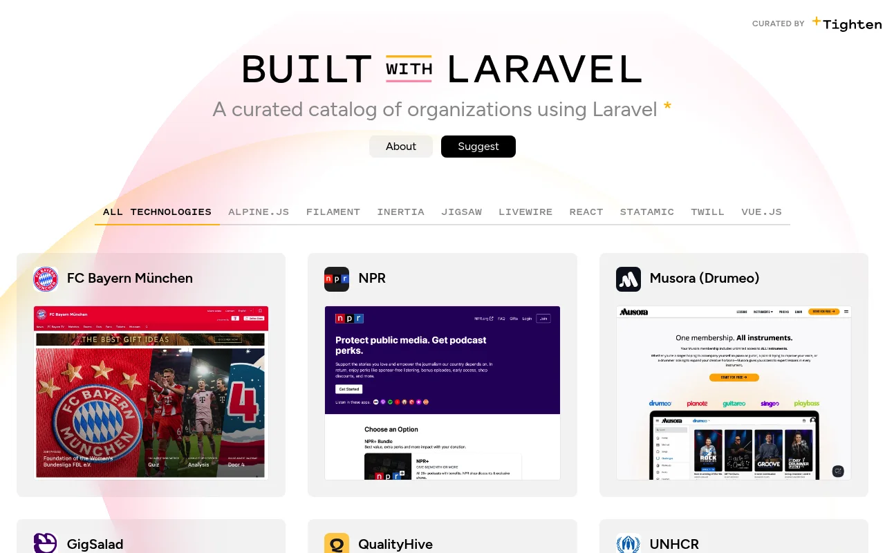Screenshot of Built with Laravel homepage