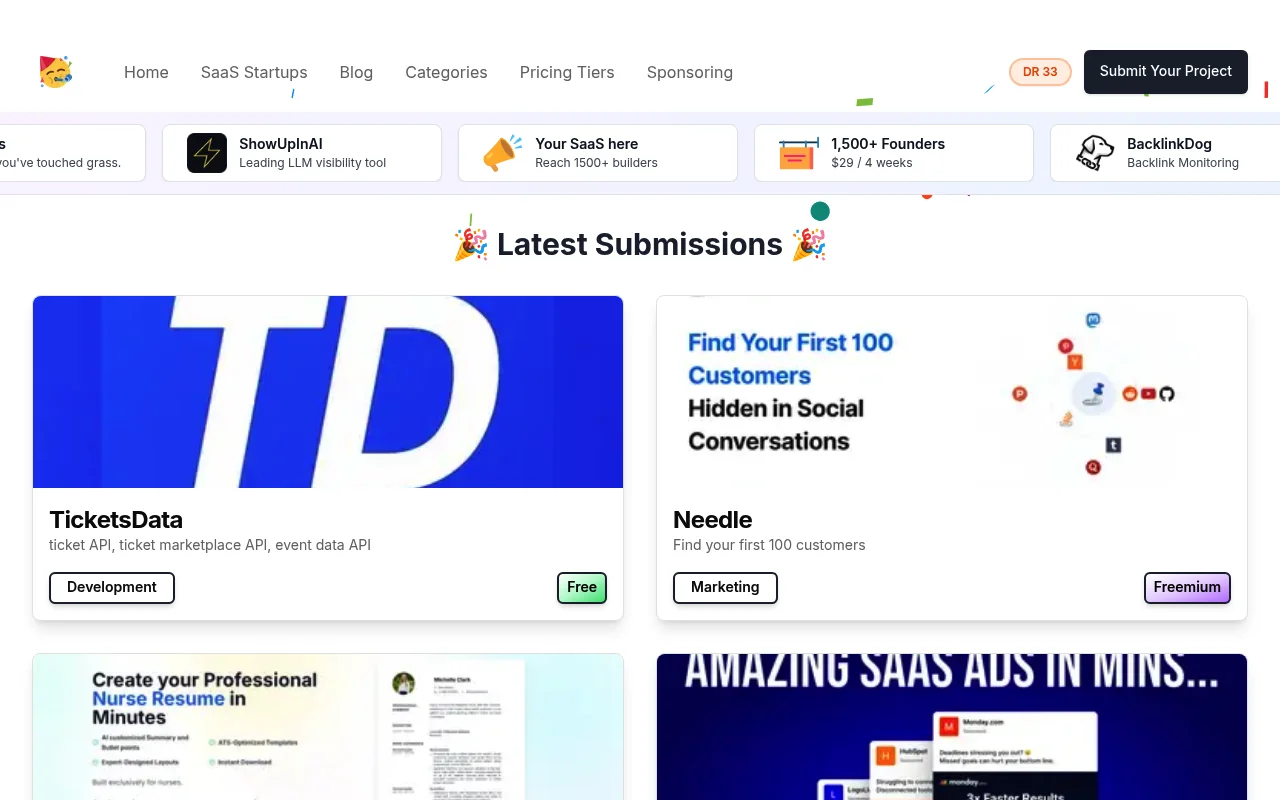 Screenshot of ConfettiSaaS homepage