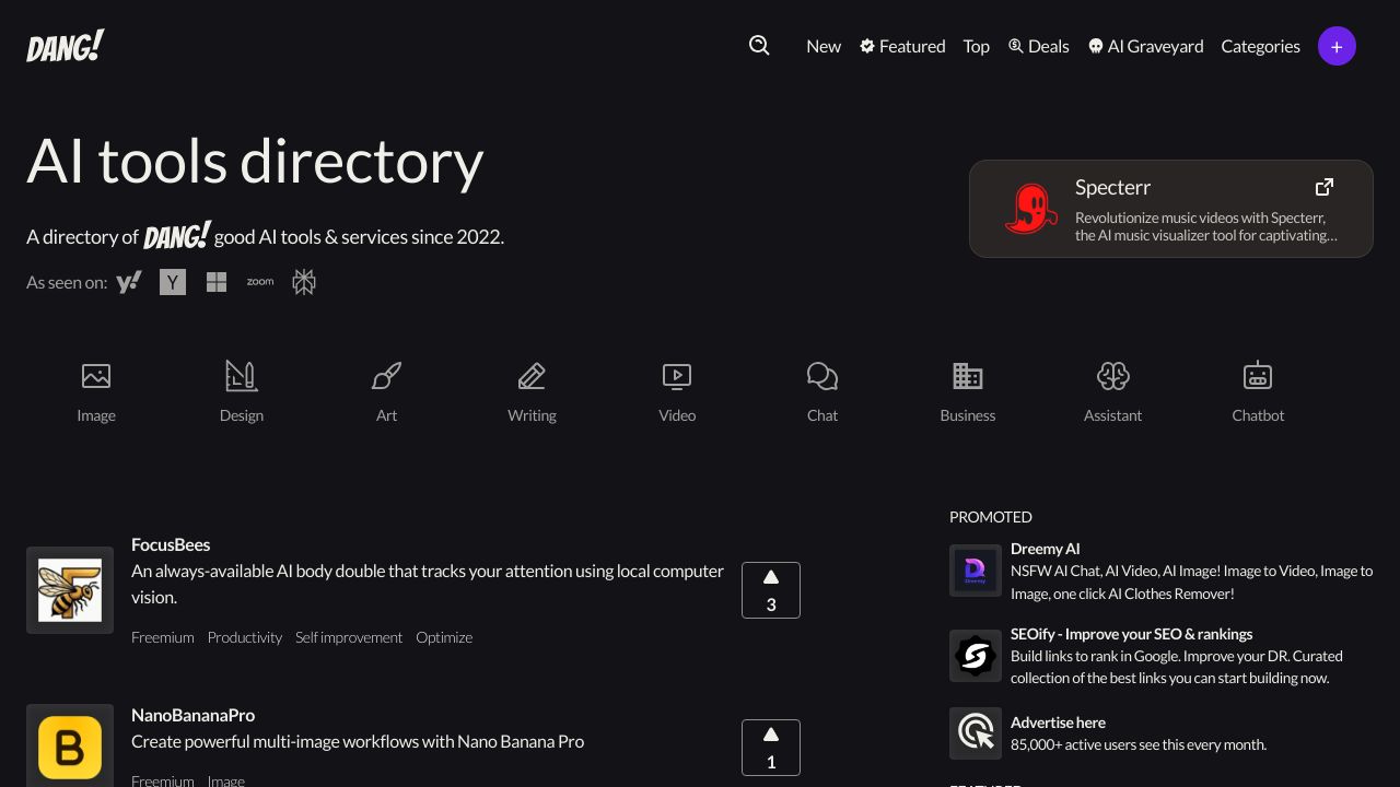 Screenshot of Dang AI homepage
