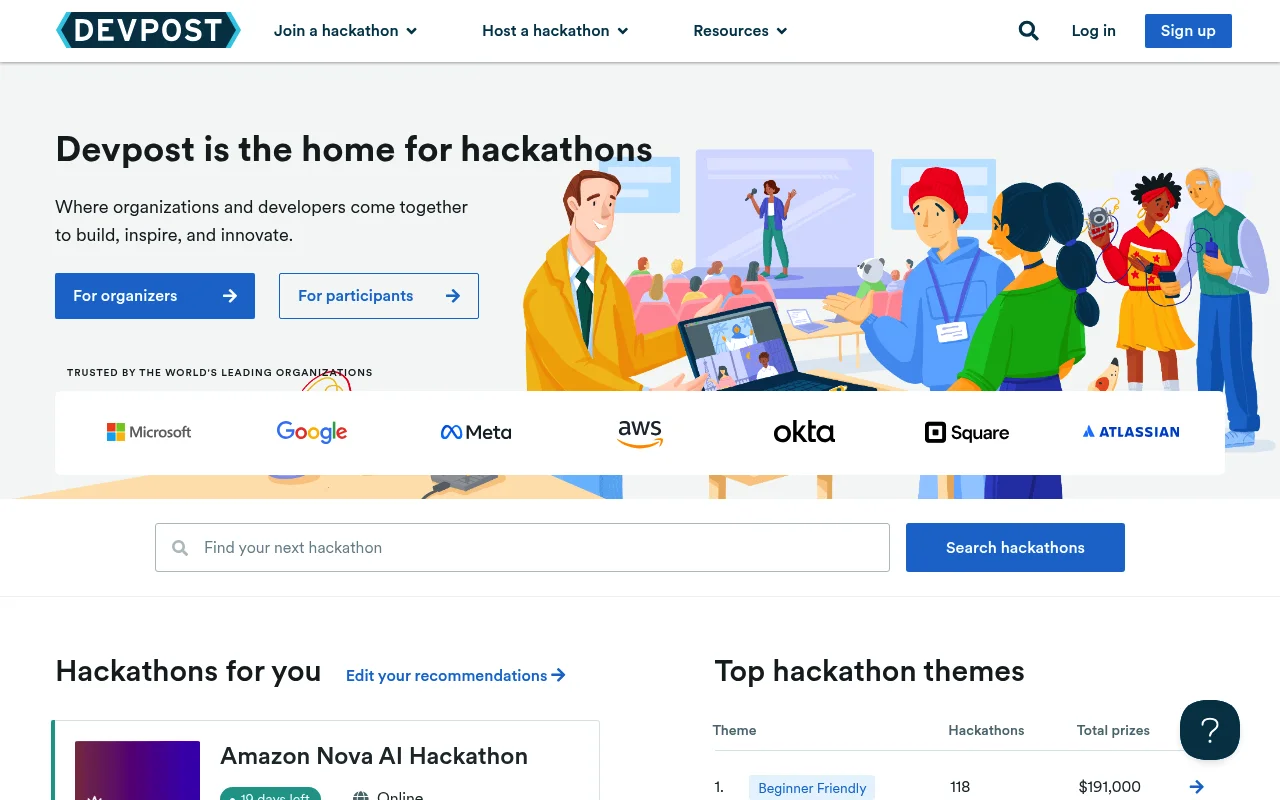Screenshot of Devpost homepage