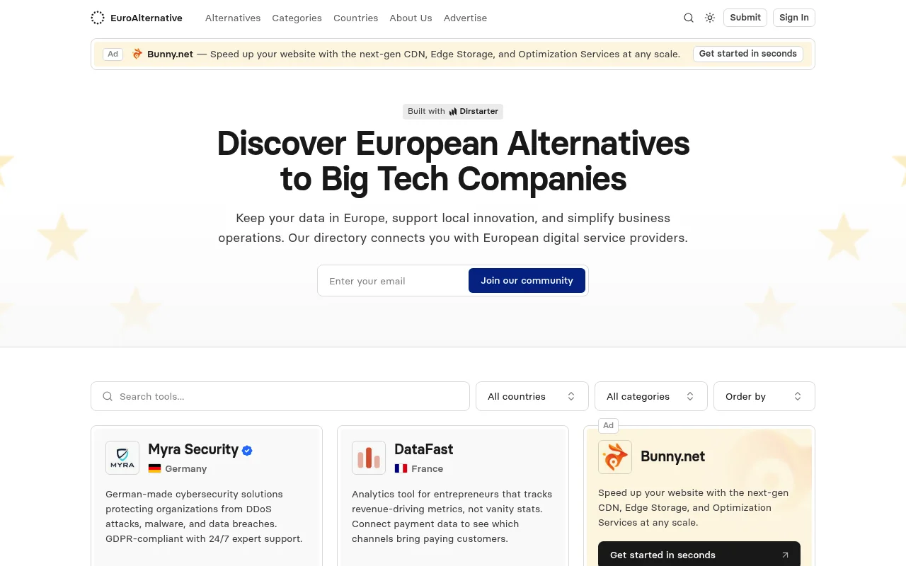 Screenshot of EuroAlternative homepage