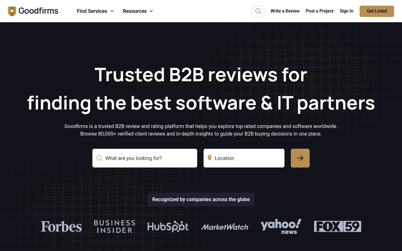 Screenshot of GoodFirms homepage