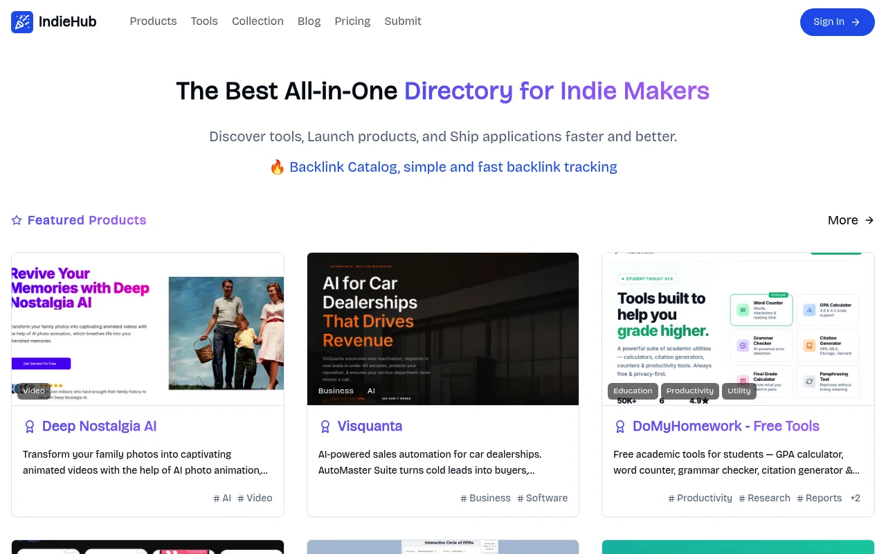 Screenshot of indiehub homepage