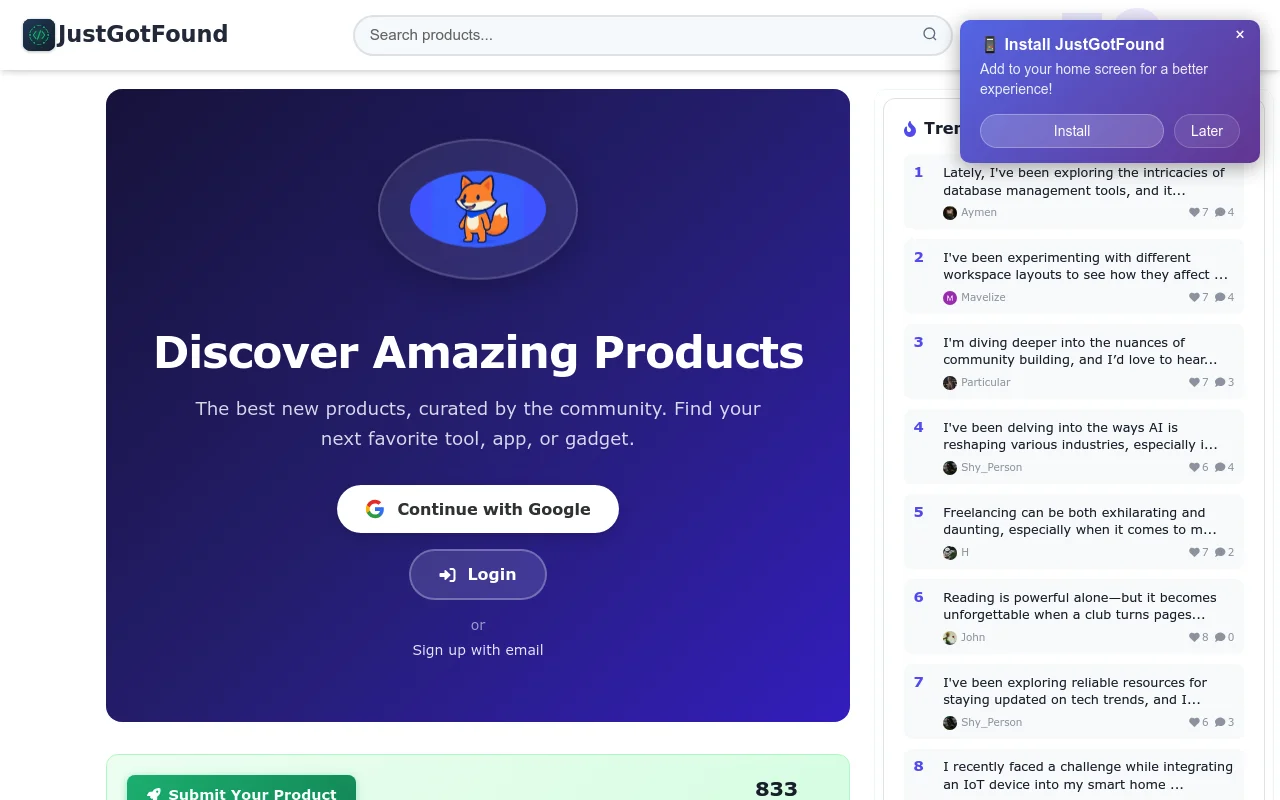Screenshot of Justgotfound homepage