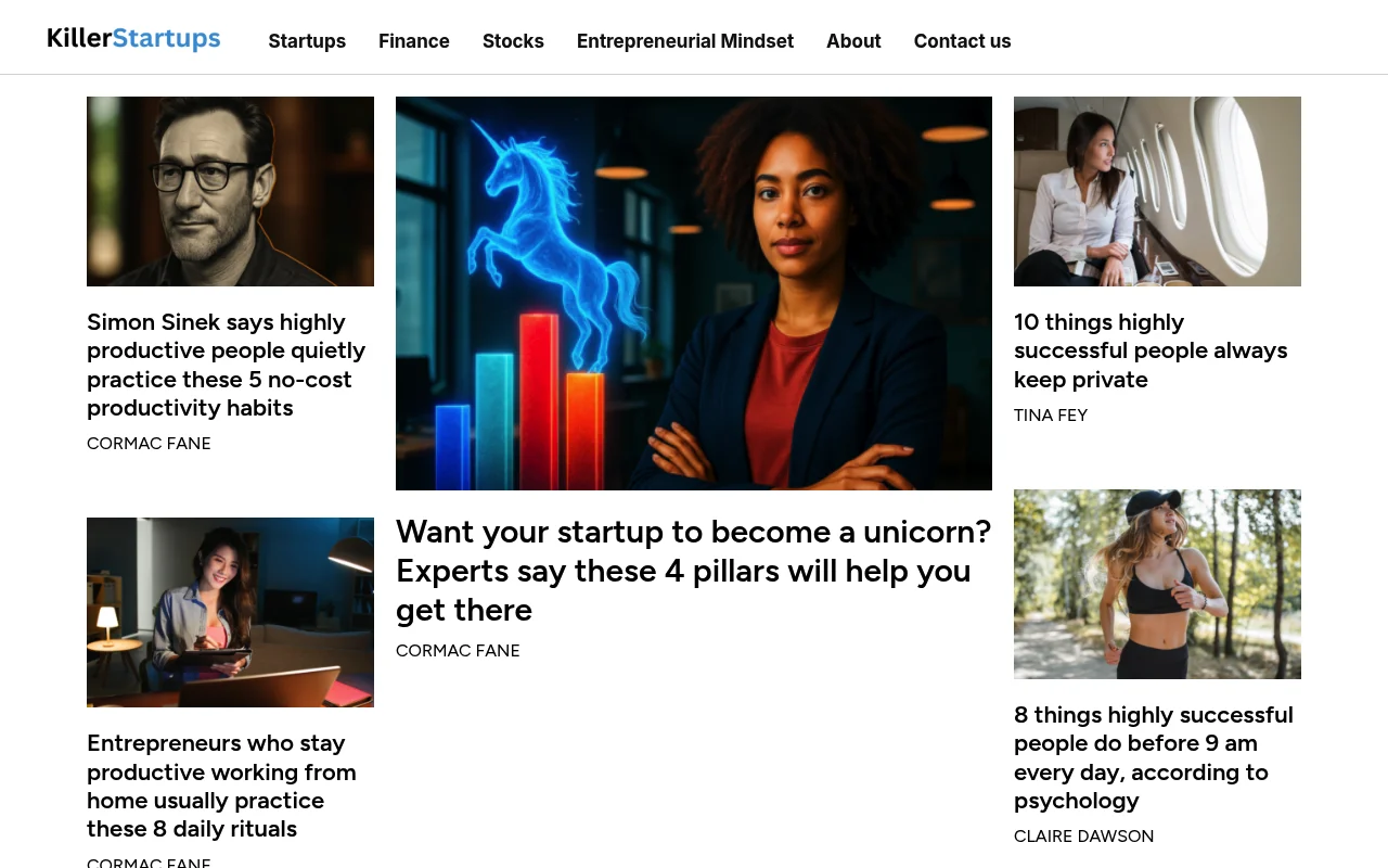 Screenshot of Killer Startups homepage