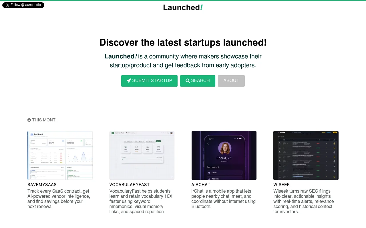 Screenshot of Launched homepage