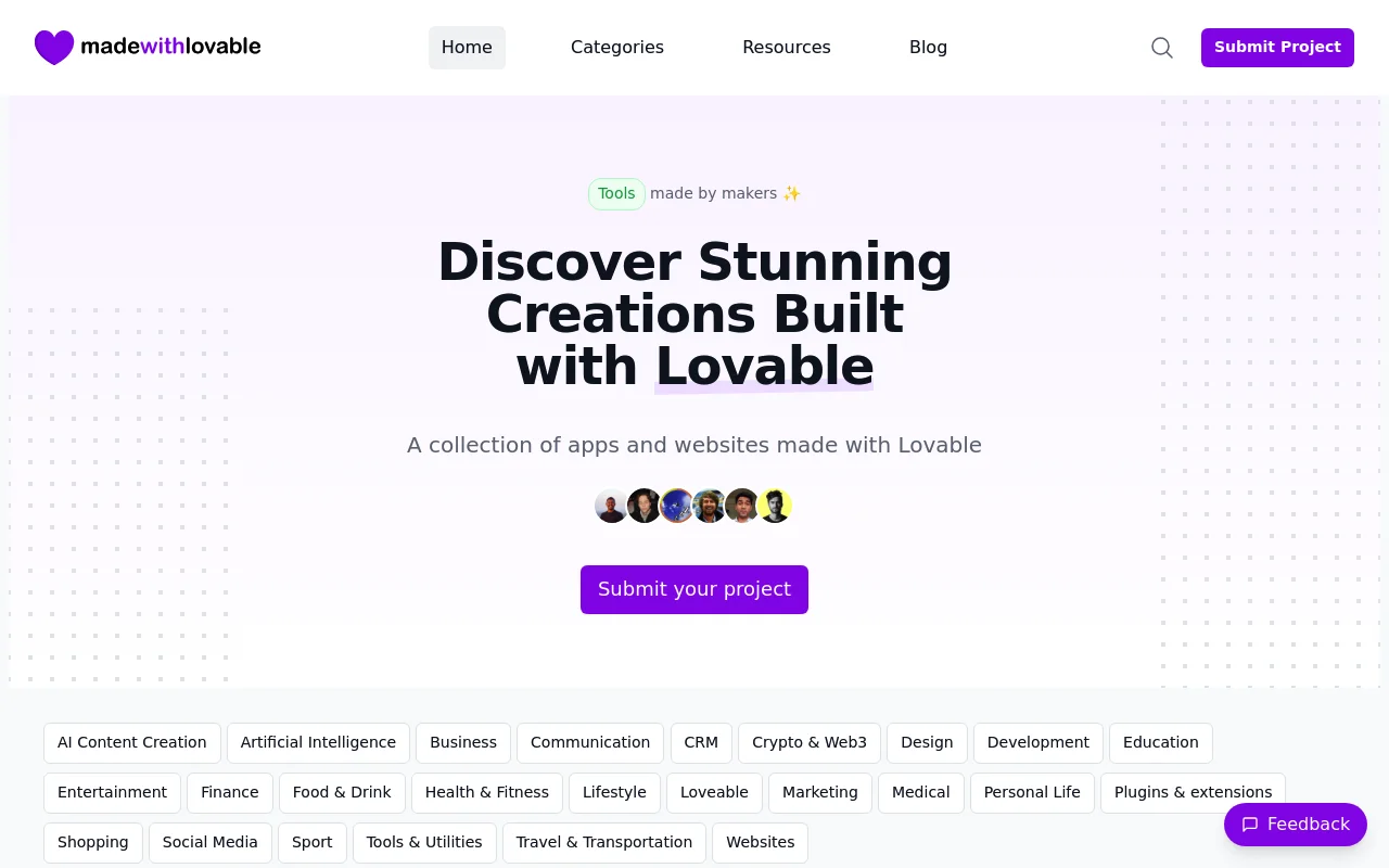 Screenshot of Made with Lovable homepage