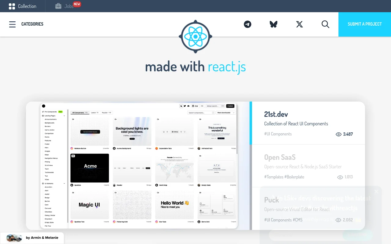 Screenshot of Made with React homepage
