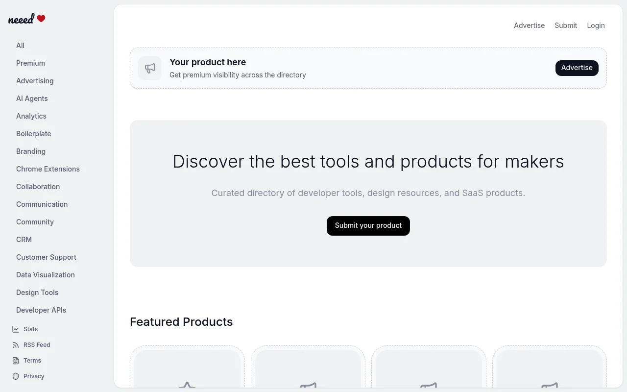Screenshot of neeed.directory homepage
