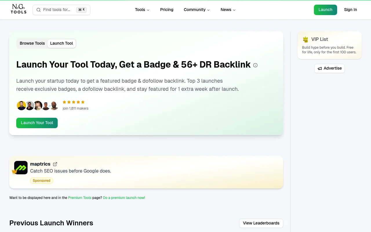 Screenshot of NextGen Tools homepage