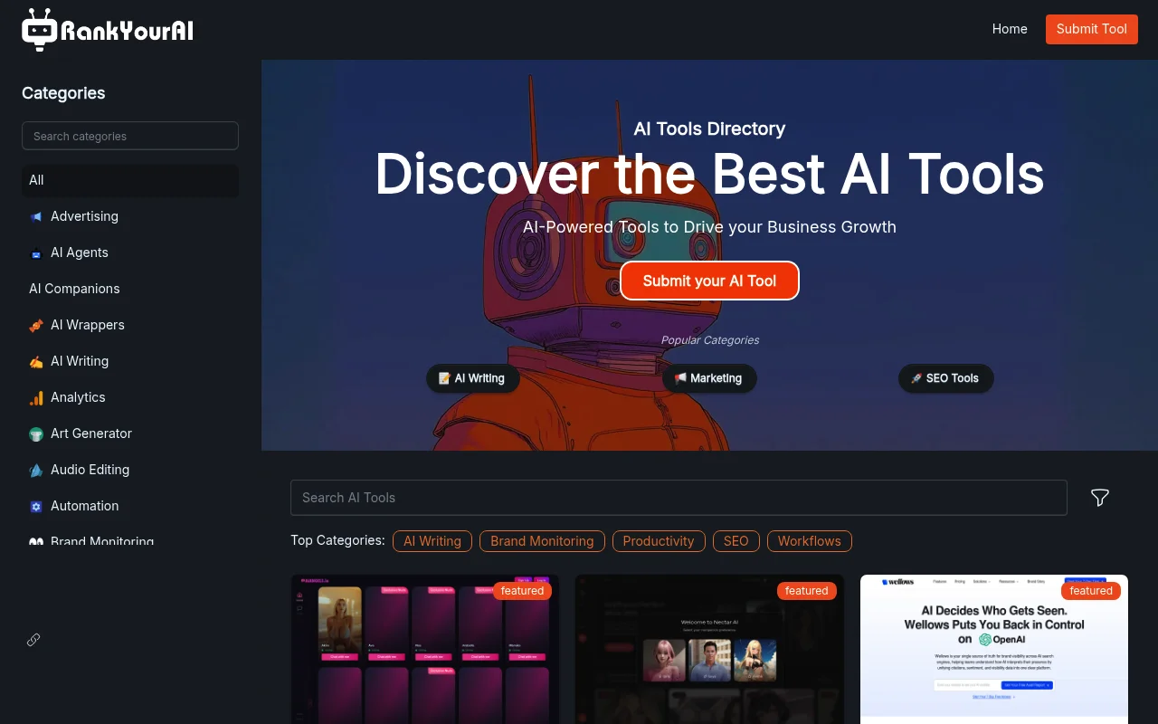 Screenshot of rankyourai homepage