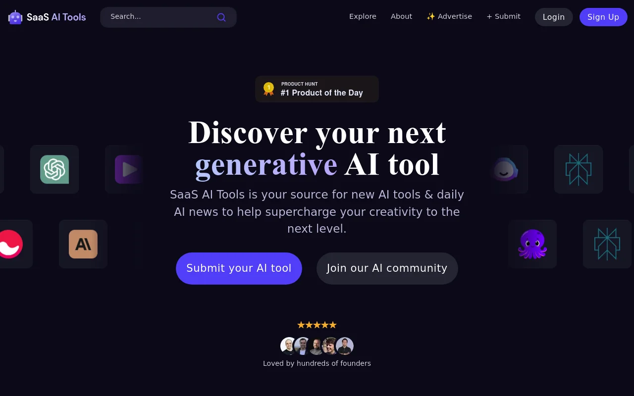 Screenshot of SaaS AI Tools homepage