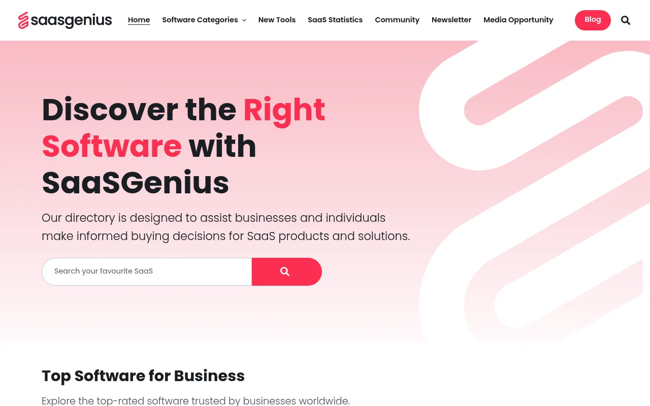 Screenshot of Saas Genius homepage