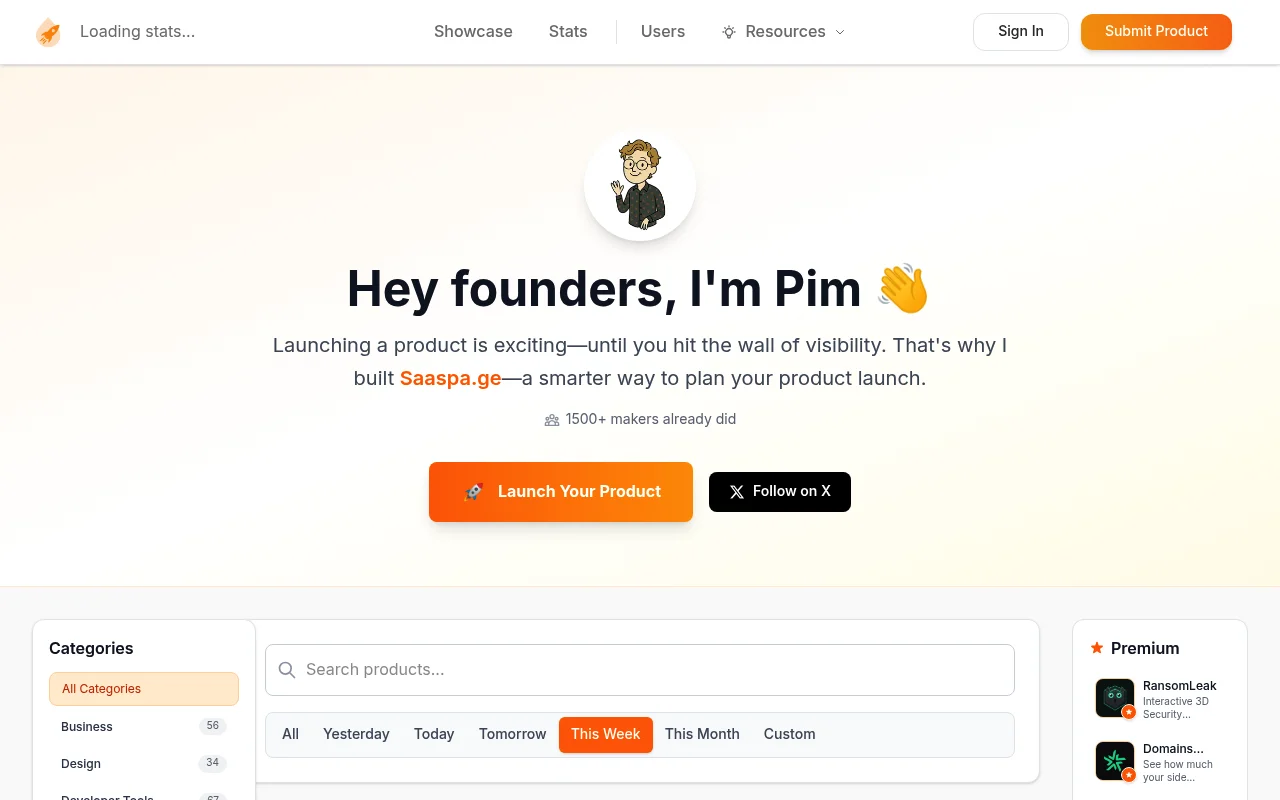 Screenshot of Saaspa.ge homepage