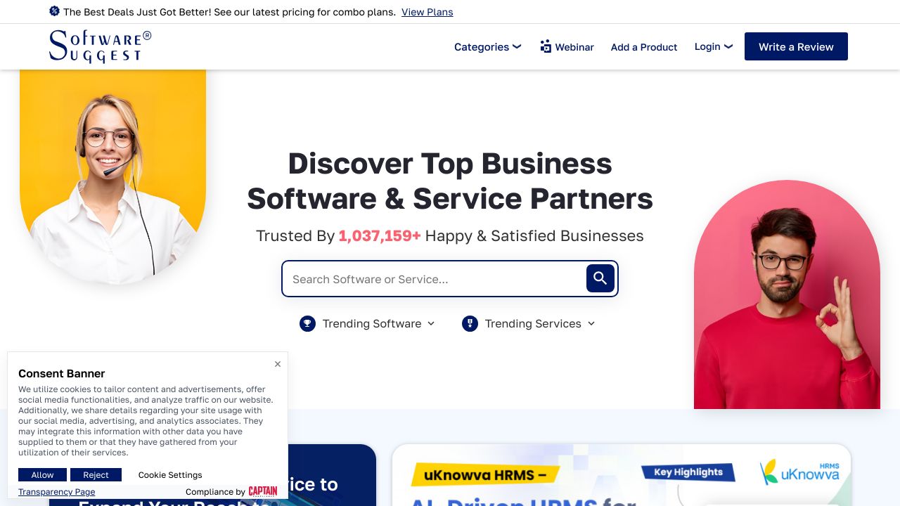 Screenshot of Software Suggest homepage