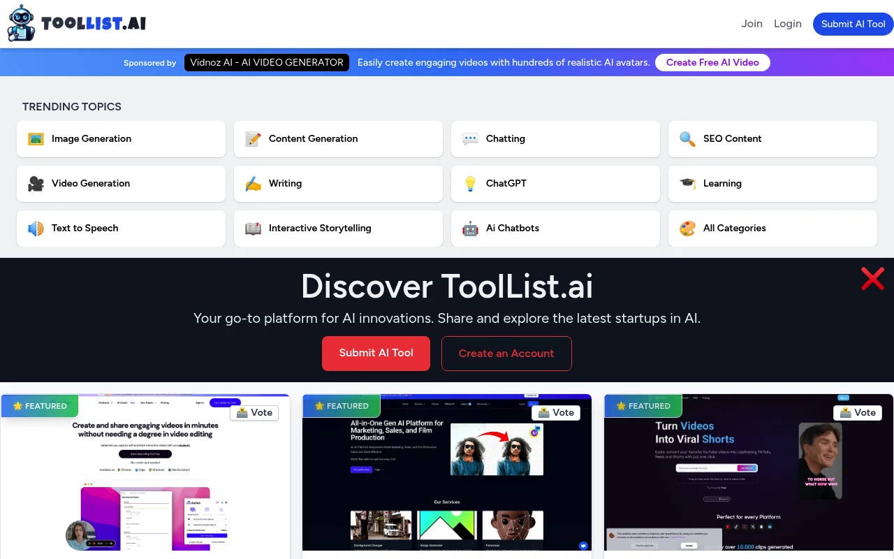 Screenshot of Toollist homepage