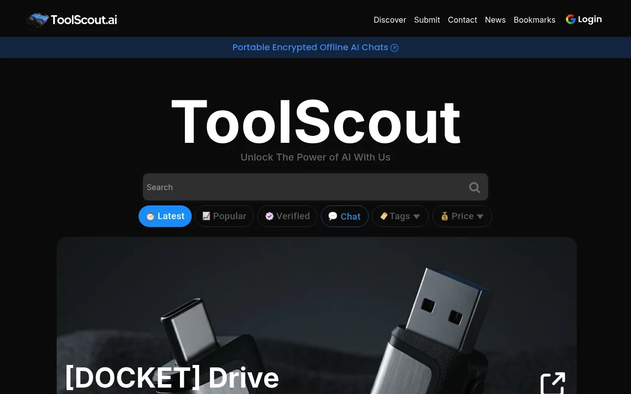Screenshot of ToolScout homepage