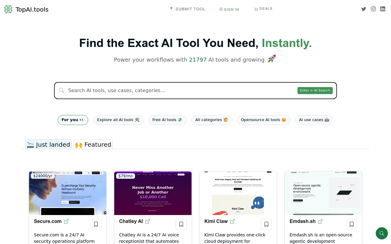 Screenshot of TopAI.tools homepage