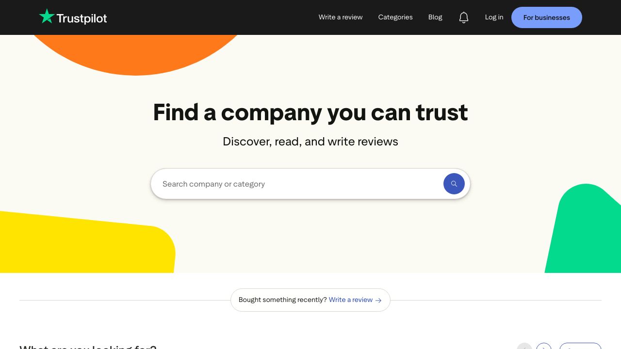Screenshot of Trustpilot homepage