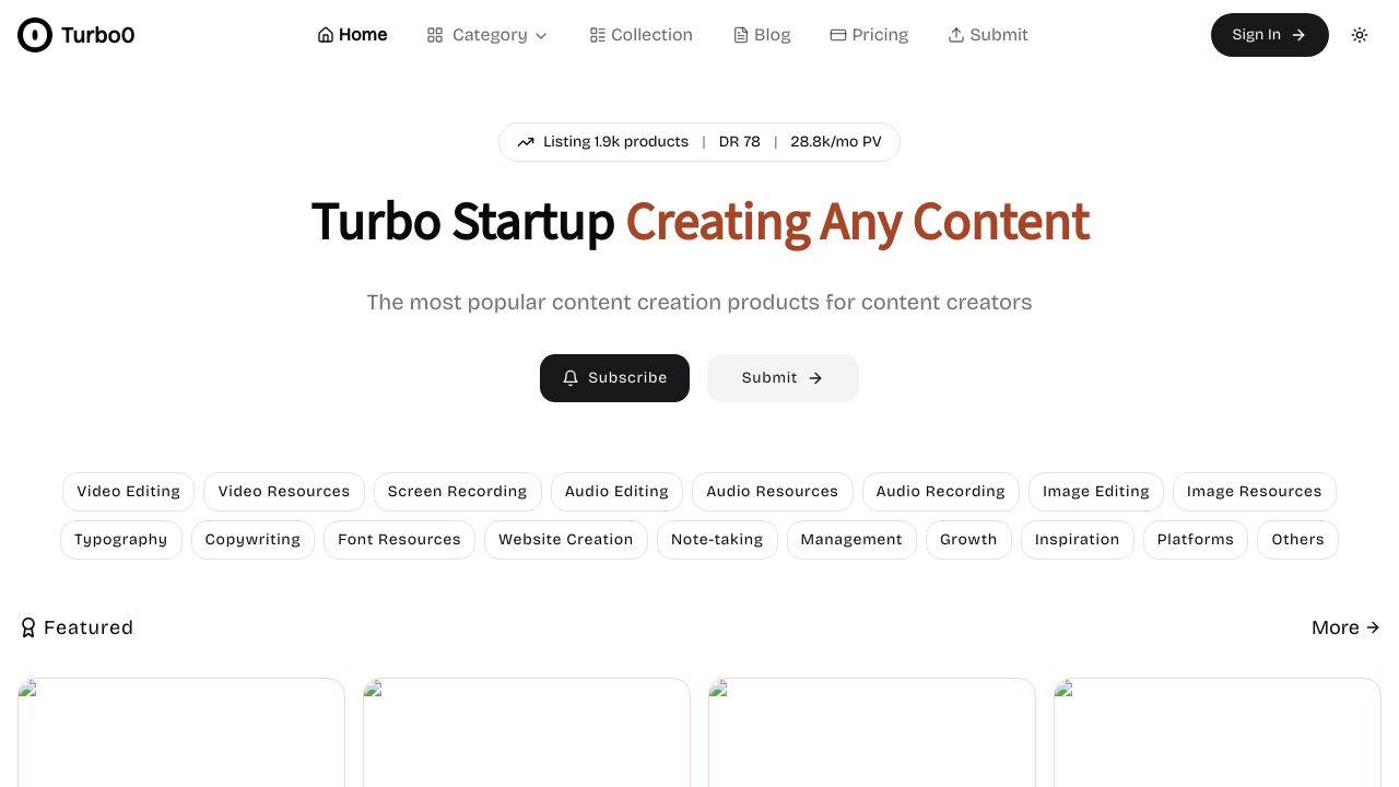 Screenshot of Turbo0 homepage