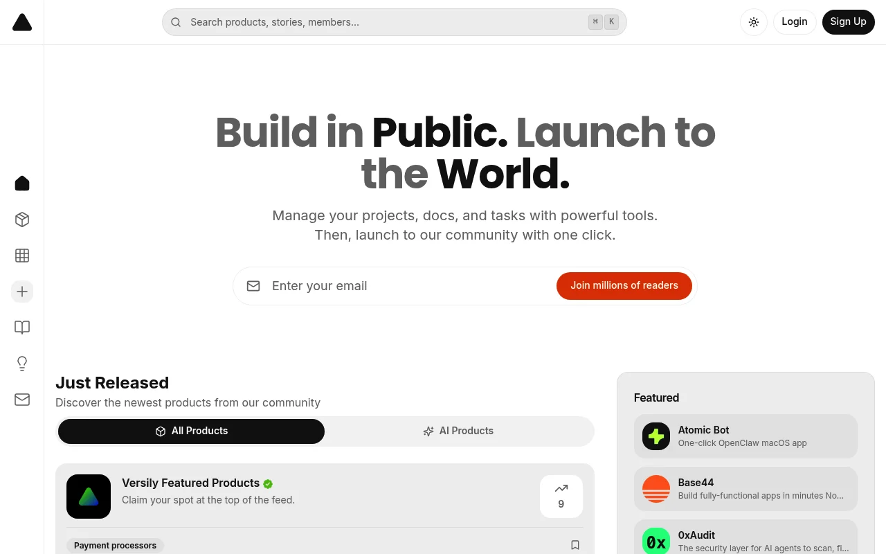 Screenshot of Versily homepage