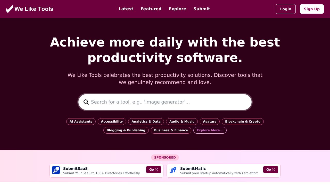Screenshot of We Like Tools homepage