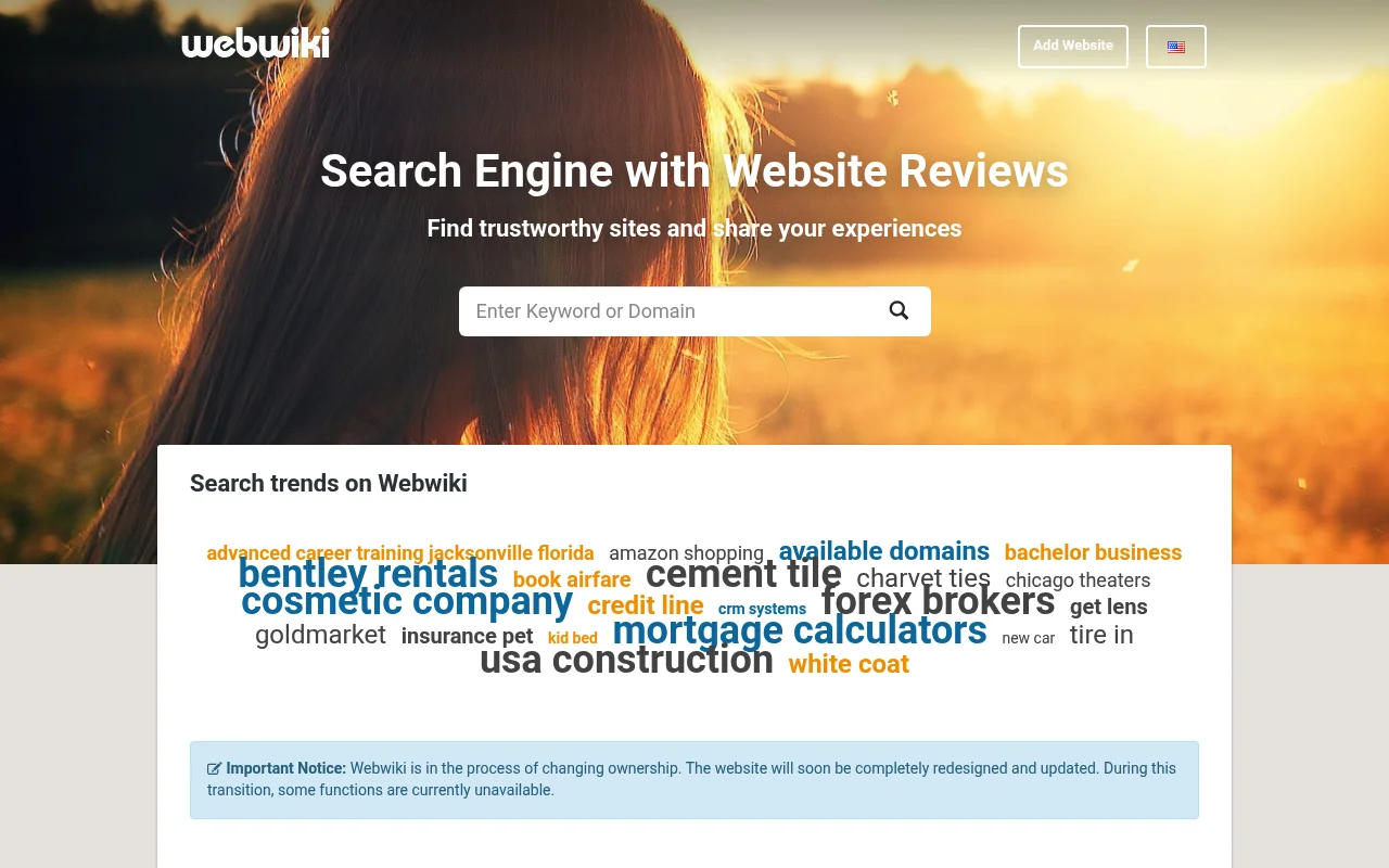 Screenshot of WebWiki homepage